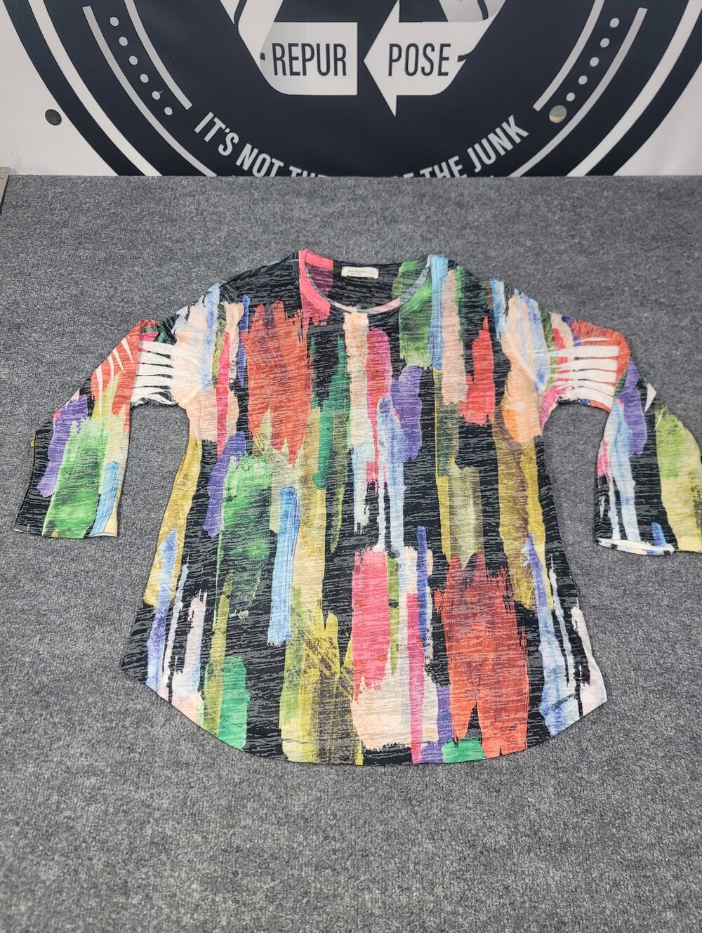 Jess & Jane Colorful Printed Tunic Top Size Large Made in USA Lagenlook Boho